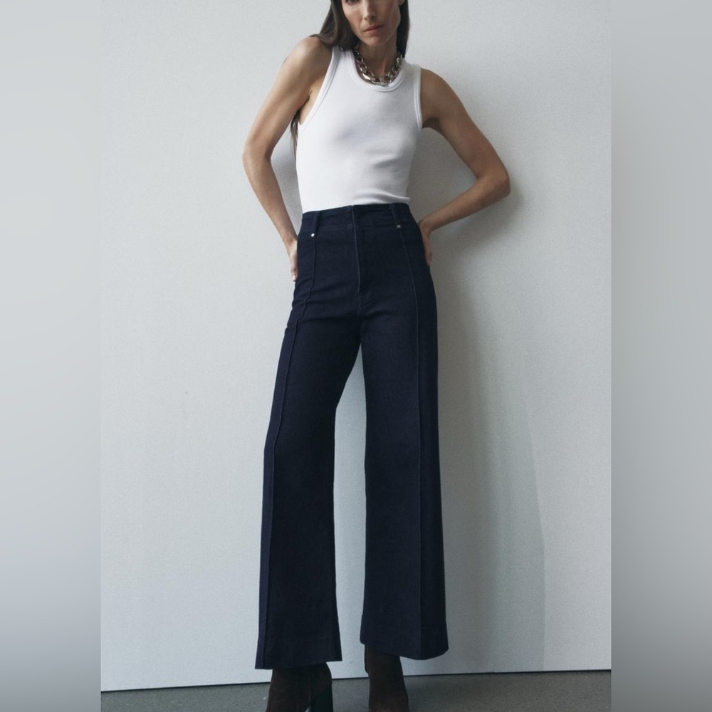 Zara Blue Wide Leg Flare Jeans Modern Style